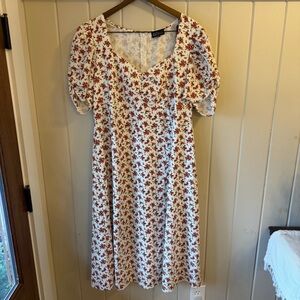 DANIELLE BERNSTEIN Red and White Floral Midi Dress, Size 20W, NWOT